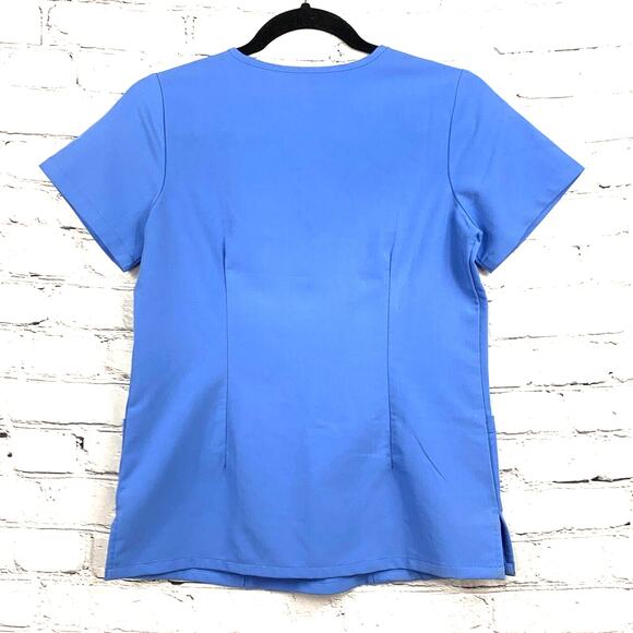 Mandala Medical Scrub Top Womens XXS Blue V Neck Short Sleeve Front Pockets - Picture 4 of 9